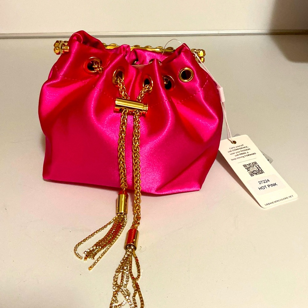 NWT Barbie pink silk bucket bag